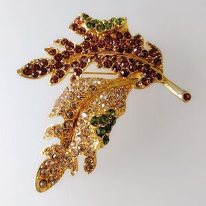 Vintage KJL Maple Leaf Rhinestone Brooch